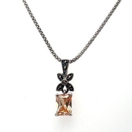 16” 925 Sterling Silver Chain Necklace w/ Cubic Zirconia Pendant 4.1g