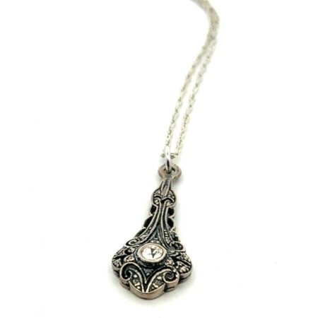 18” .925 Sterling Silver Art Deco CZ Pendant Necklace, 2.6g