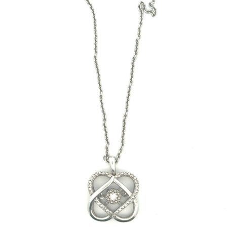 18” .925 Sterling Silver & 10k Gold Crossover Heart, Diamond Pendant Chain, 3.6g