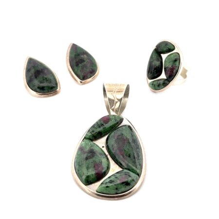 Jay King DRT Anyolite Ring, Earrings, & Pendant Jewelry Set 925 Sterling Silver
