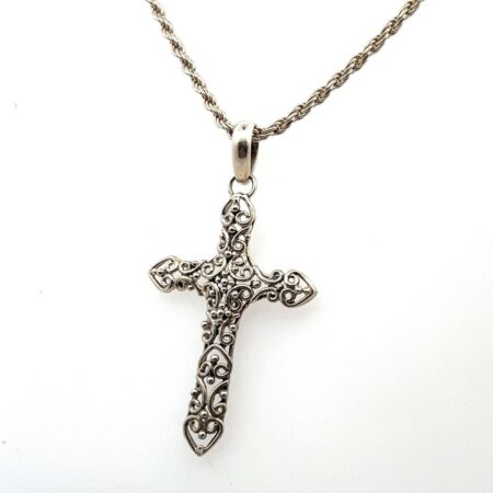 18” Italian TJC 925 Sterling Silver Open Scroll Cross Pendant Necklace 11.8g