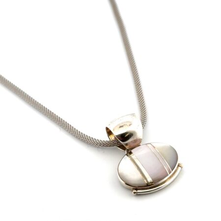 16” - 18” Cathy Webster Navajo Mother of Pearl 925 Sterling Silver Necklace 16g
