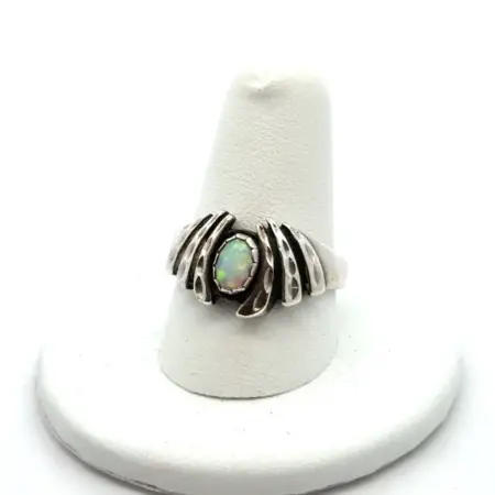 Vintage 925 Sterling Silver Navajo Ring, Bezel Set Opal, Signed “KM”, 4.7g