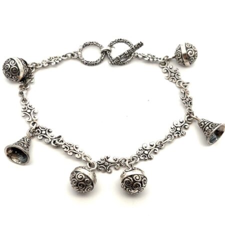 7.5” - 8” 925 Sterling Silver Borobudur Bell Bracelet w/ Toggle Closure 16.1g
