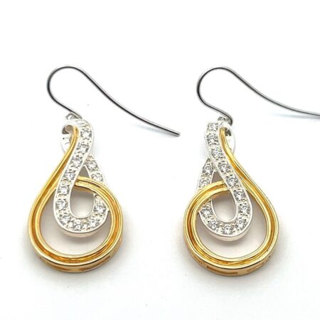 925 Sterling Silver Gold Vermeil Cubic Zirconia Swirl Earrings 5.3g