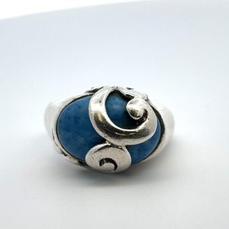 SX 925 Sterling Silver & Natural Blue Oval Lapis Lazuli Ring 6.3 Grams Size-8
