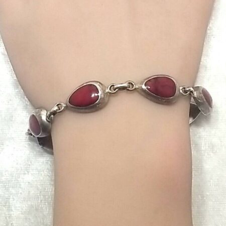 Vintage Sterling Silver Pear-Shaped Red Jasper Link 7.75" Bracelet 27.0 Grams