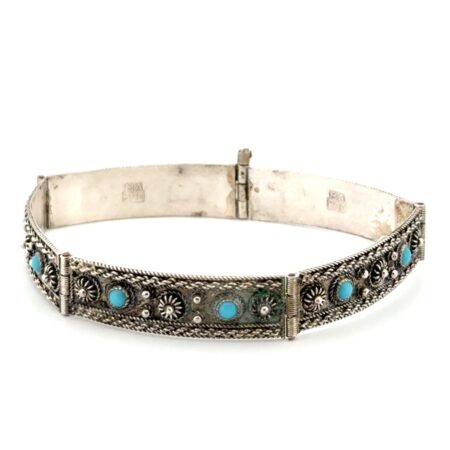 6.5” Turkish Handmade Kete 900 Silver Turquoise Panel Bracelet 9.3g￼