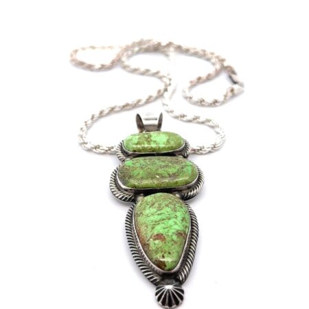 24”x3.6mm 925 Sterling Silver Green Turquoise Statement Pendant Rope Chain 64.4g