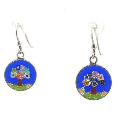 Murano Glass Multi-Colored Round Tree of Life Dangle Earrings 2.8g