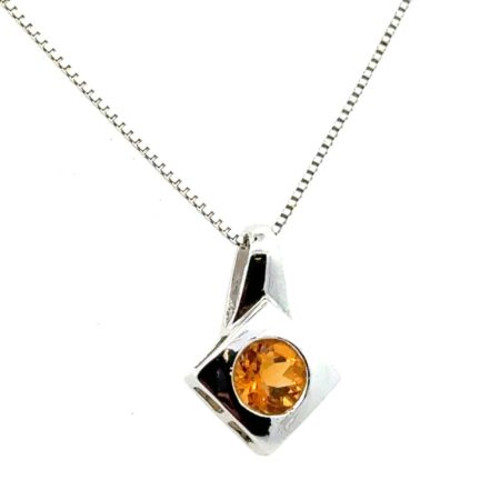 18” .925 Sterling Silver Citrine Pendant, Box Chain, 3.0g