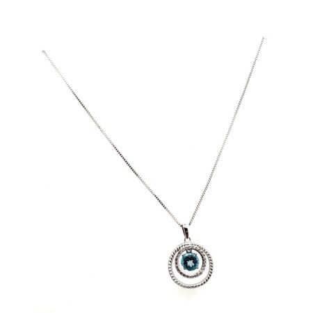 18” x 0.7mm Sterling Silver Necklace w/Blue Topaz & White Sapphire Pendant 3.3g