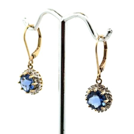 Ross Simons 925 Sterling Silver Gold Vermeil Blue Stone Earrings, CZ Halo, 3.1g