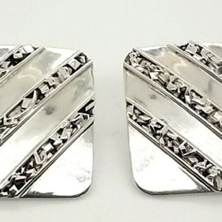 925 Sterling Silver Large Square Earrings Marked Mexico 17.8 Grams