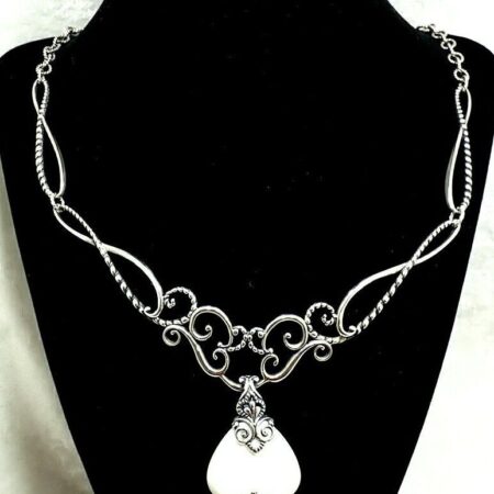 Carolyn Pollack Sterling Statement 20" Necklace With White Agate Pendant 13.7G
