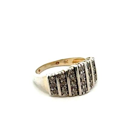 .925 Sterling Silver 7 Row 24 Diamond Ring, Size-6, 4.6g