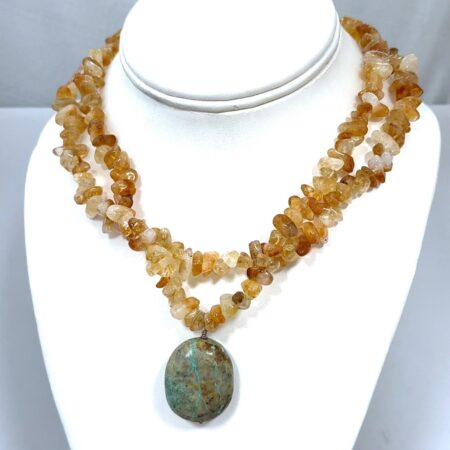 15” Double Strand Citrine Beaded 925 Sterling Silver Turquoise Necklace 97.6g