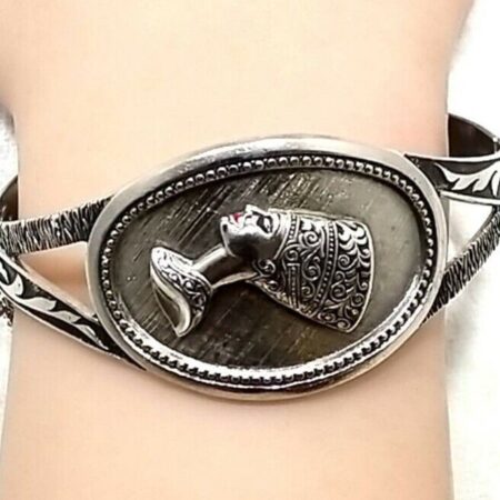 Nefertari Egyptian Queen Hinged Bangle 7.5" Bracelet Sterling Silver 29.2 Gram