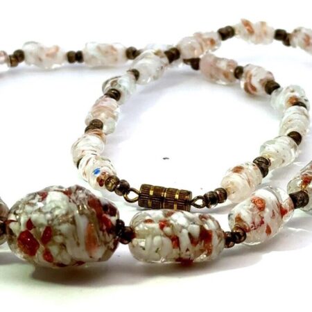 24" Vintage Italian Murano Copper Aventurine Art Glass Graduated Bead Necklace