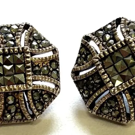 925 Sterling Silver Marcasite Stud Earrings 13.6 Grams