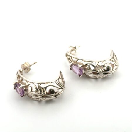 925 Sterling Silver Filigree Amethyst Drop Earrings 5.1g