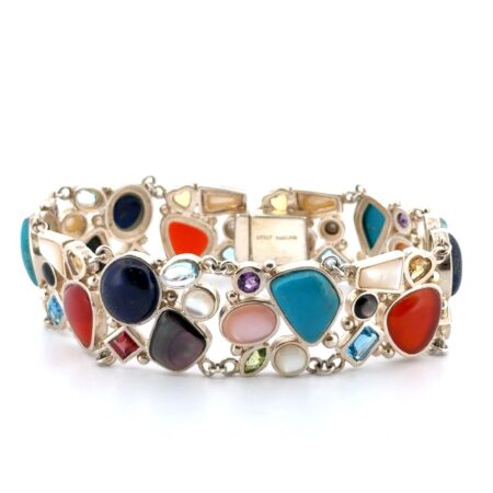 LT Thailand 925 Sterling Silver Multi-Stone Statement Hidden Clasp Bracelet 53g