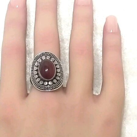 925 Sterling Silver Oval Shaped Carnelian Women's Ring 9.5 Grams Size-8