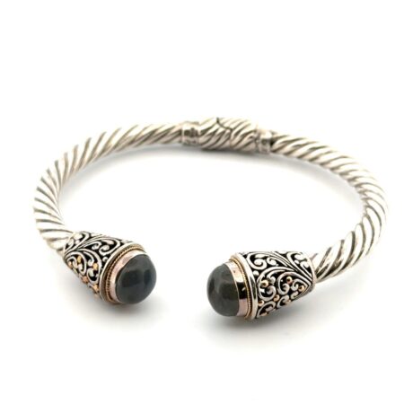 7” Samuel B. 925 Sterling Silver & 18k Gold Labradorite Cable Cuff Bracelet 28g