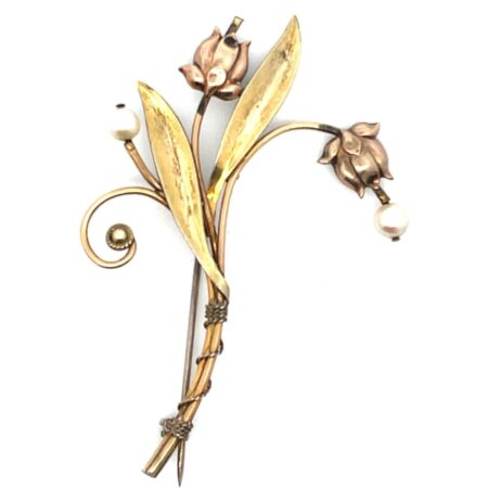 Vintage Van Dell Sterling and 12K Gold Filled Floral Pin with freshwater Pearls