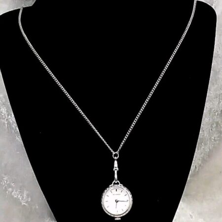 Bucherer Vintage Silver 17 Jewels Skeleton Bubble Watch with Chain