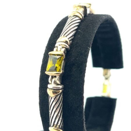 Vintage .925 Sterling Silver Green CZs 7.5" Bracelet Gold Tone Accents 15.4g