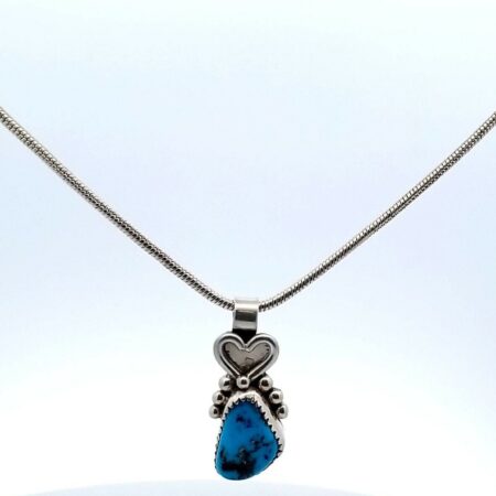 Sterling Silver 17" Snake Chain & Turquoise Heart Pendant Necklace 12.6 Grams
