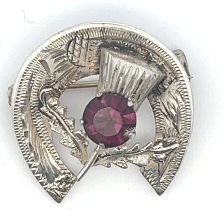 Vintage Sterling Silver Deep Purple Crystal, Ward Bros Horseshoe & Thistle Pin