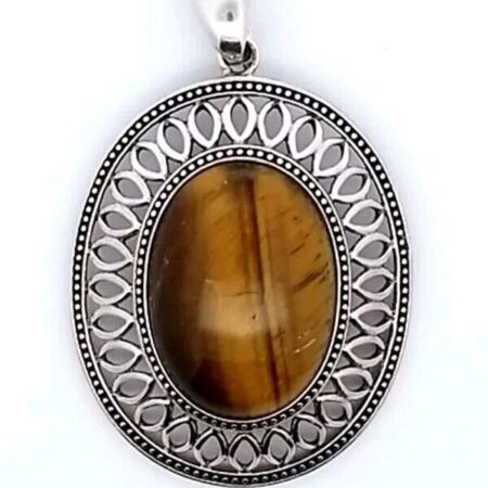 Vintage 925 Sterling Silver Large Oval Tiger Eye Pendant 12.6 Grams