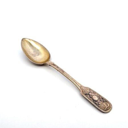 Russian 875 Silver Niello Spoon Mark 84 Monogram Letter B, 17.6g