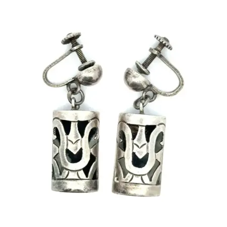 Vintage .980 Silver Margarita Plateria Taxco Screw Back Earrings, Mexico, 8.3g