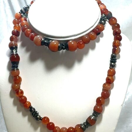 28" Carnelian Bead and Silver Necklace