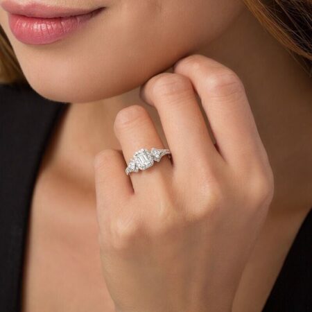 1 CT. T.W. Emerald Cut Diamond Past Present Future 14k White Gold from Zales