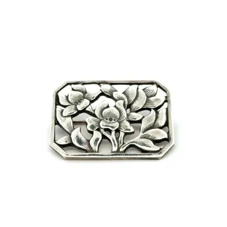 .925 Sterling Silver Arts + Craft E+M Denmark Irises Floral Pin, 12.7g