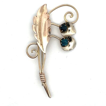 Vintage Van Dell Sterling and 12K Gold Filled Floral Pin with Blue Rhinestones