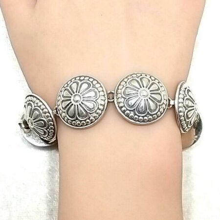 Vintage Mexico 925 Sterling Silver Floral Dome Link Chain 7.75" Bracelet 54.9 G