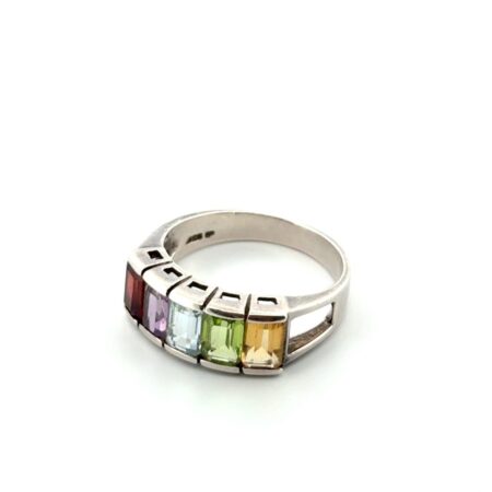 Size: 8 Korea 925 Sterling Silver Multicolor Gemstone Ring 3.7g
