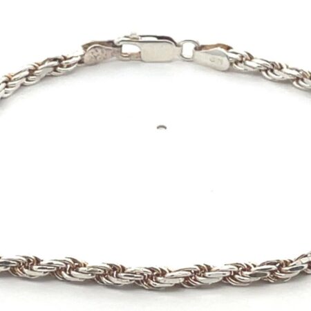Italy 925 Sterling Silver 3mm Solid Rope 8” Bracelet Lobster Clasp 7.4 Grams