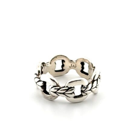 Size: 10 JAI Thailand 925 Sterling Silver Interlocking Box Chain Link Ring 8.6g