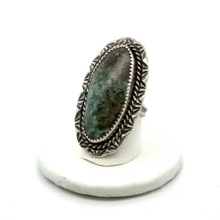 .925 Sterling Silver Royston Turquoise Ring, Size - 6.5, Signed HBJr, 13.2g