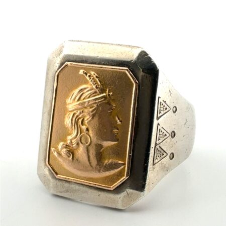 Size: 10 Peter Lindeman 925 Sterling Silver & 14k Gold Warrior Cameo Ring 19g