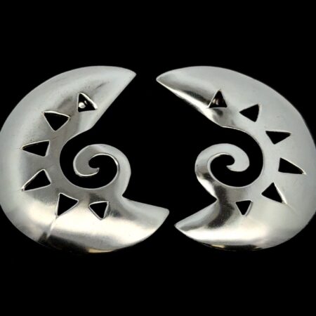 Vintage .925 Sterling Silver Modernist Crescent Moon Earrings, 15.1g
