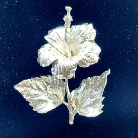 Vintage Sterling Silver Hibiscus Flower Large Brooch/Pin