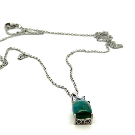 Vintage 20” .925 Sterling Silver, Malachite, Amethyst + Flower Pendant, 4.0g