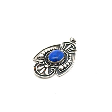 Art Deco, .925 Sterling Silver Oval Lapis Lazuli Gemstone Pendant, 7.9g